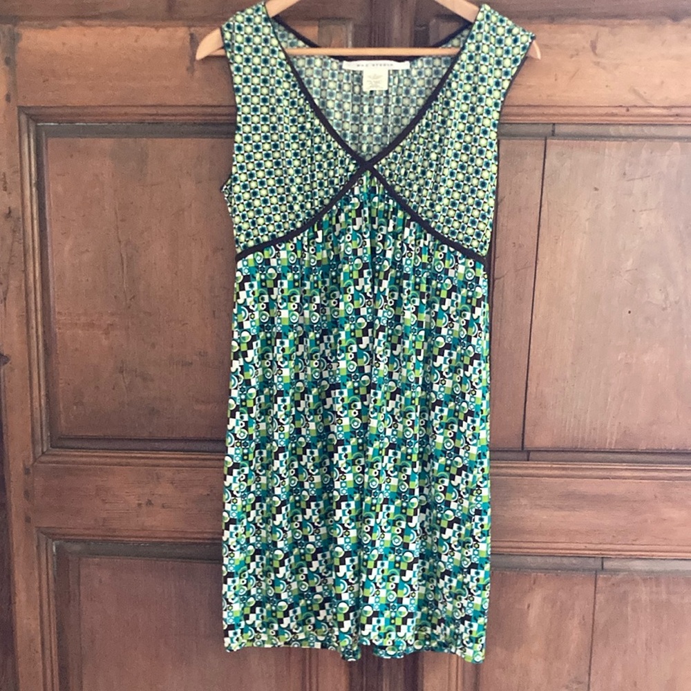 Max Studio sz 8 teal, brown, green, cream lightweight summer dress